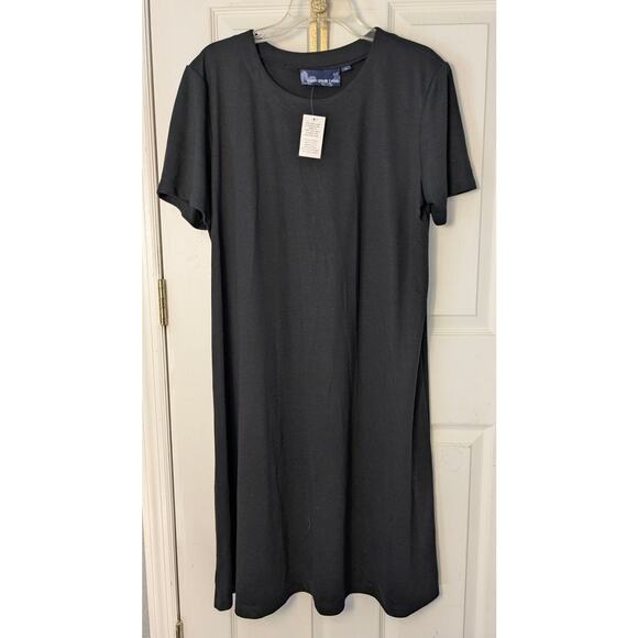 NEW Susan Graver Style Solid Black Tshirt Dress Midi XL Short Sleeve Pull Over - Picture 1 of 3